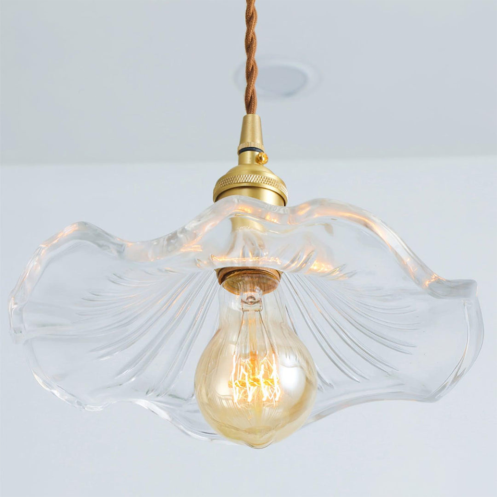 Suspension vintage en verre floral et laiton doré