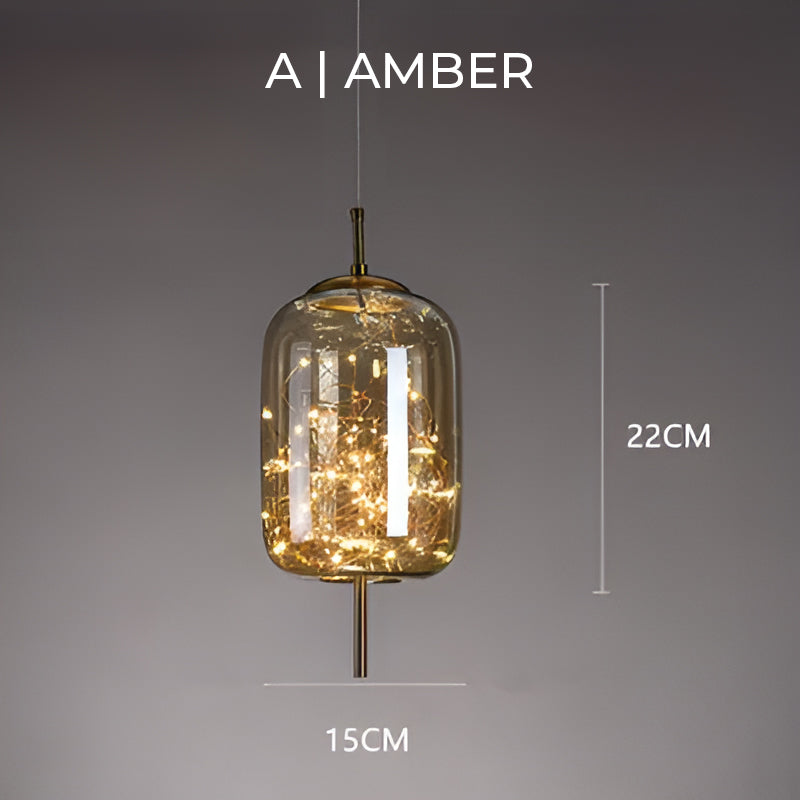 Suspension design moderne verre fumé et LED dorées