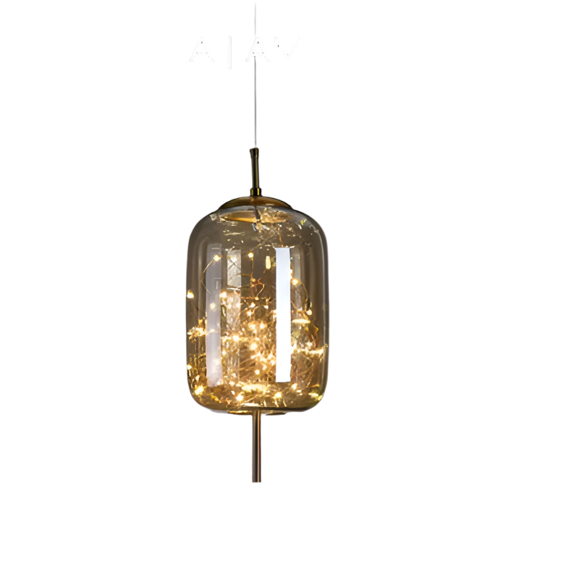 Suspension design moderne verre fumé et LED dorées