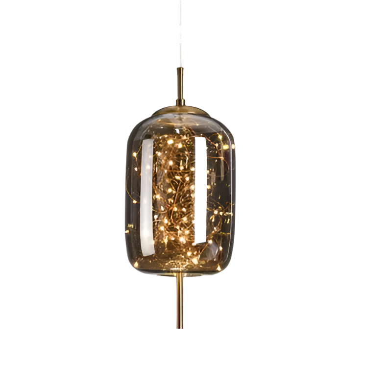 Suspension design moderne verre fumé et LED dorées