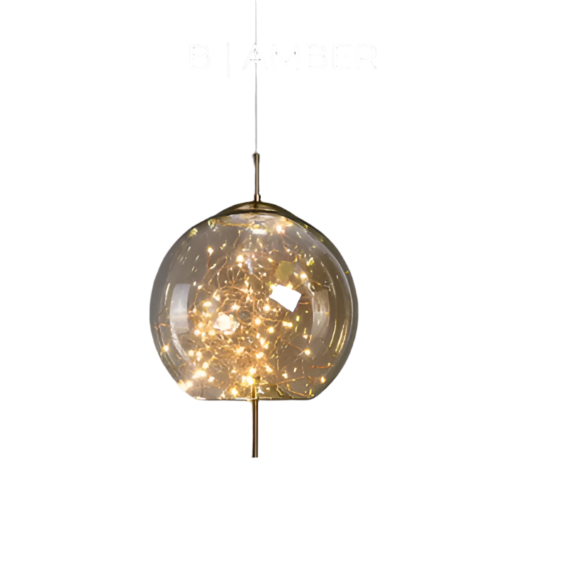 Suspension design moderne verre fumé et LED dorées