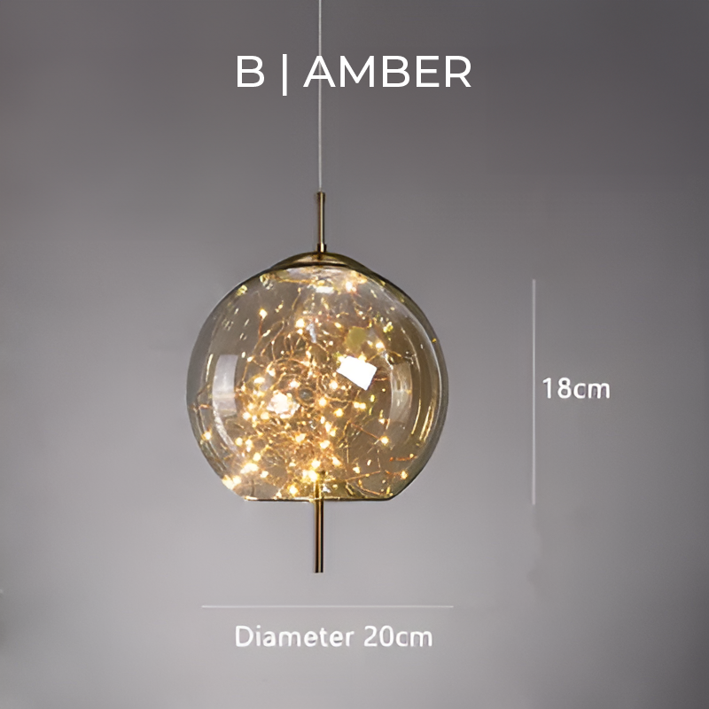 Suspension design moderne verre fumé et LED dorées