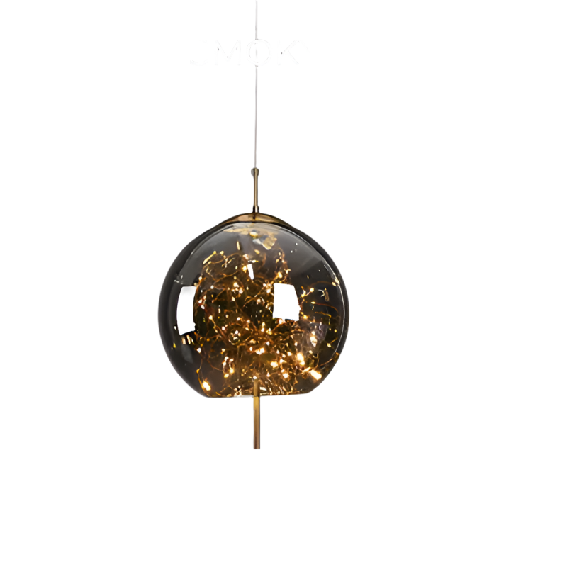 Suspension design moderne verre fumé et LED dorées