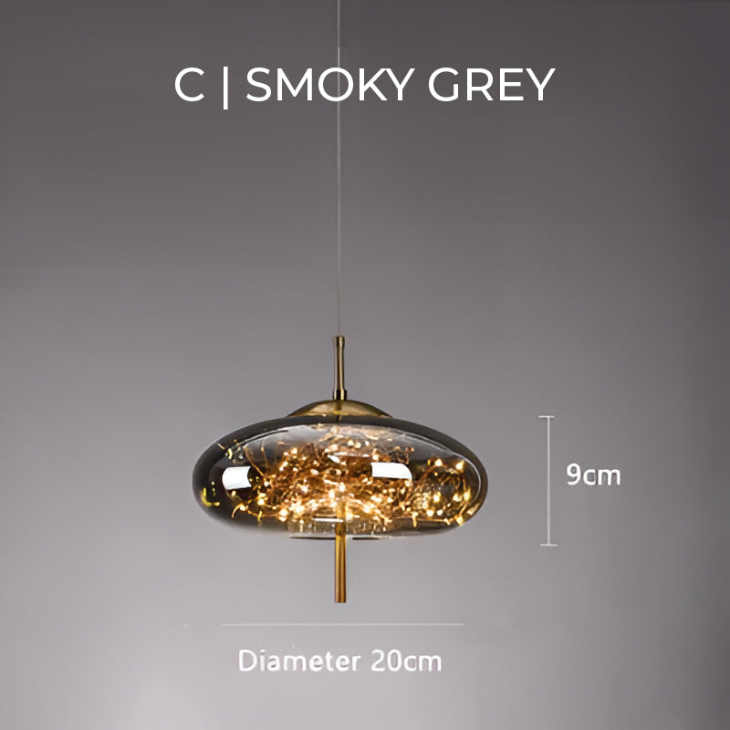 Suspension design moderne verre fumé et LED dorées
