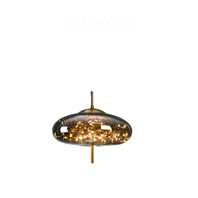 Suspension design moderne verre fumé et LED dorées
