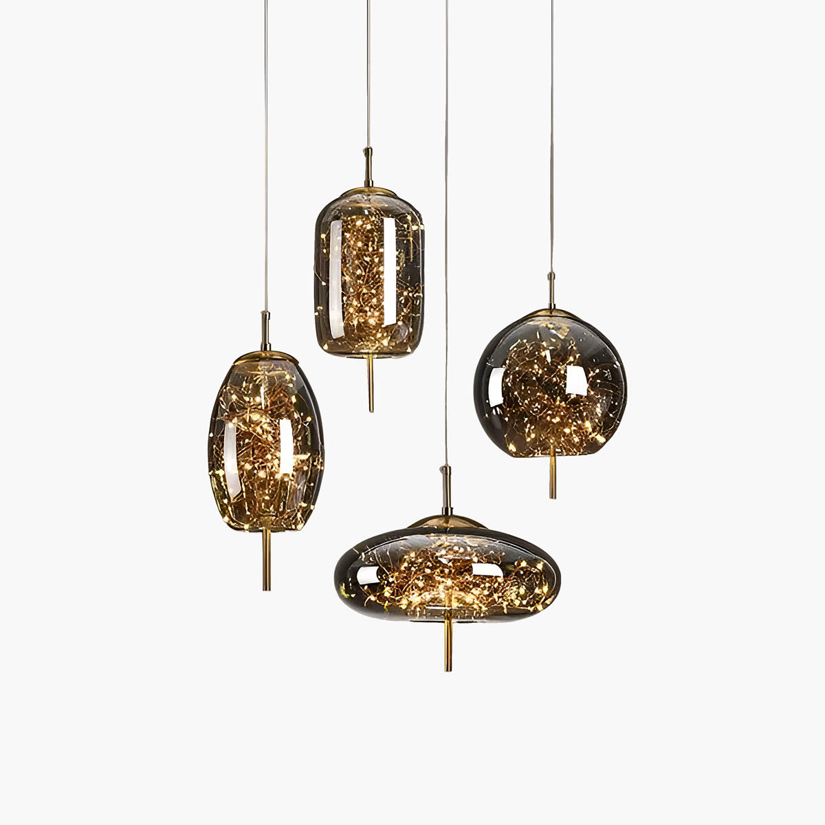 Suspension design moderne verre fumé et LED dorées