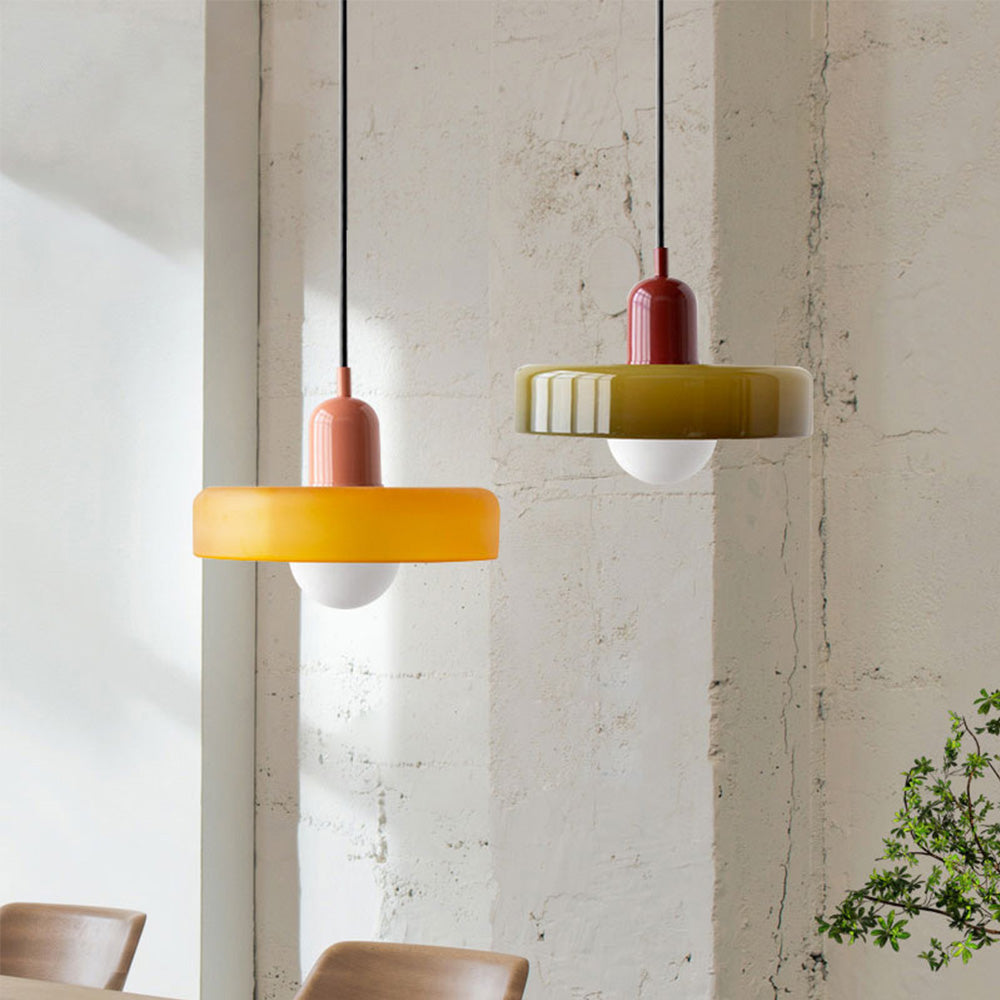Suspension design moderne bicolore en verre coloré