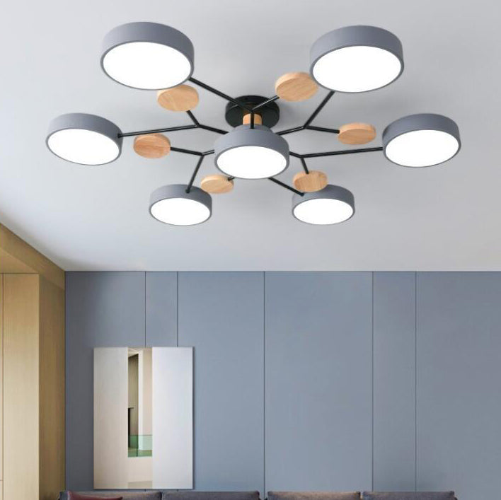 Plafonnier LED design scandinave en métal et bois