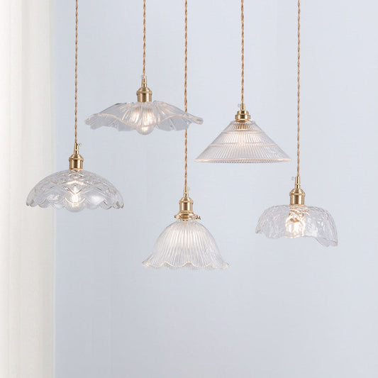 Suspension vintage verre et laiton motif floral
