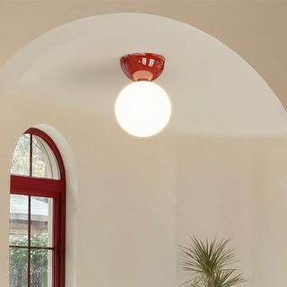 Suspension boule verre rouge design scandinave moderne