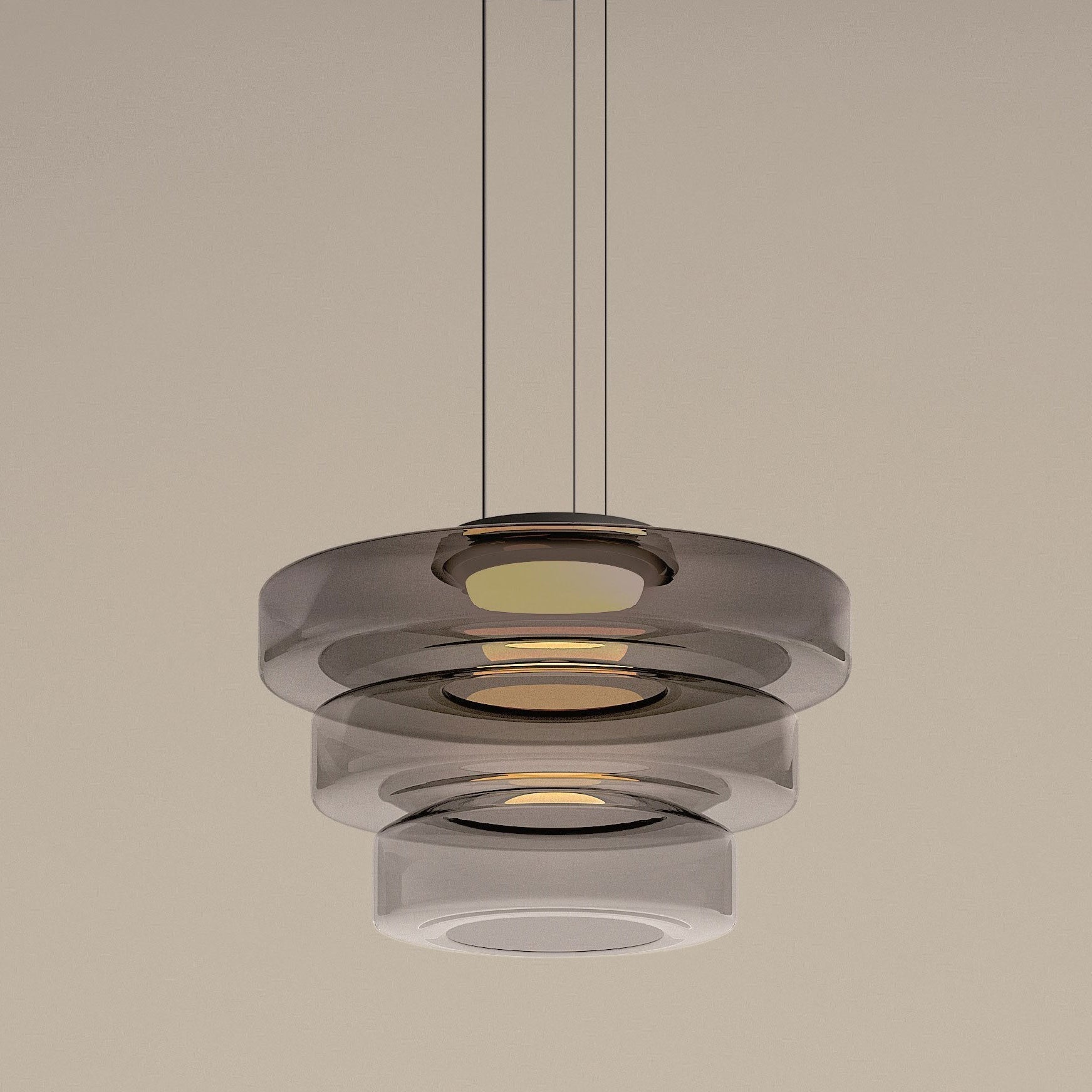 Suspension moderne verre Bauhaus triple niveau ambrée