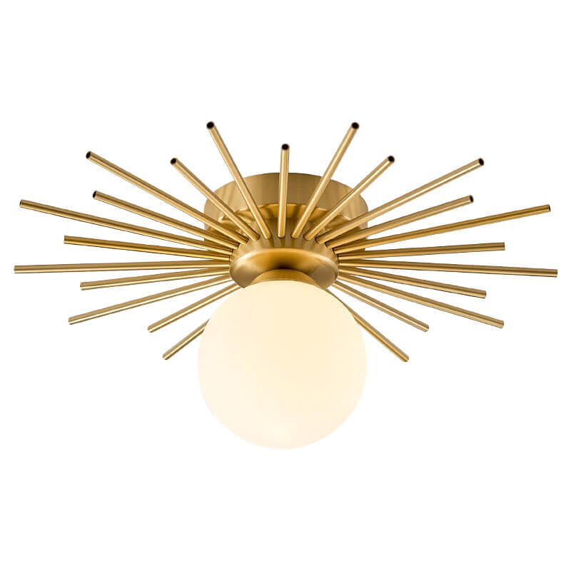 Suspension soleil dorée design avec globe en verre