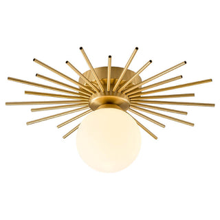 Suspension soleil dorée design avec globe en verre