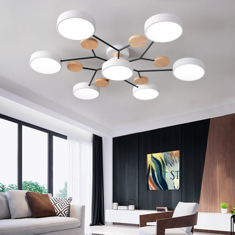 Plafonnier LED design scandinave en métal et bois