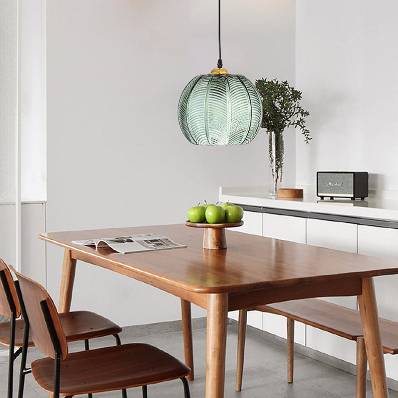 Suspension verre design motif feuille verte moderne