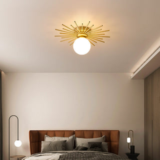 Suspension soleil dorée design avec globe en verre