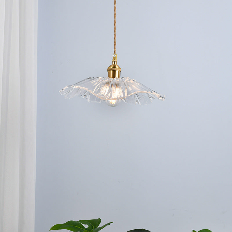 Suspension vintage verre et laiton motif floral