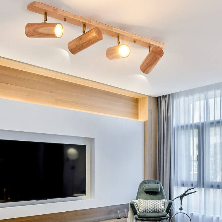 Plafonnier japonais bois massif spots orientables design