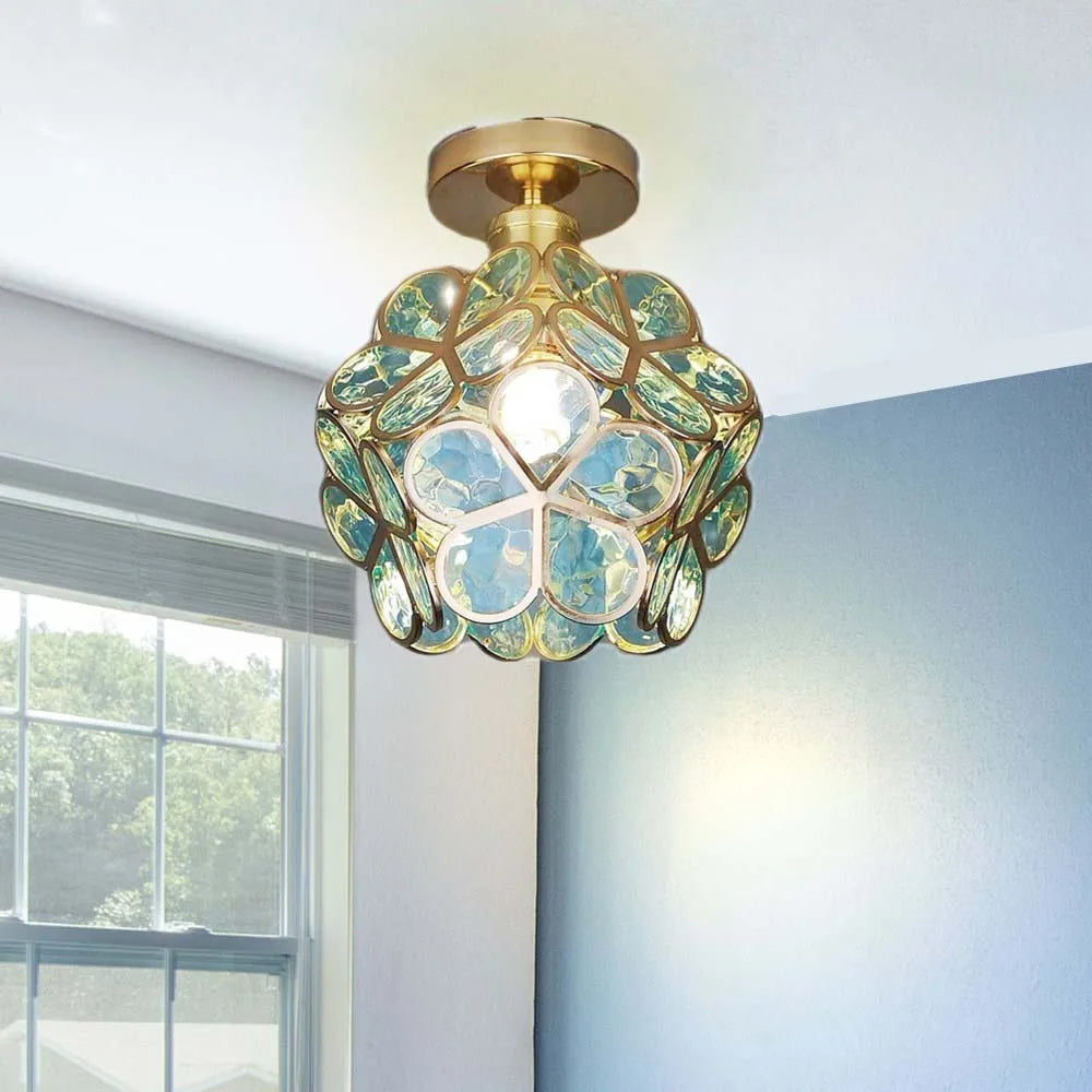 Plafonnier floral en verre doré design moderne