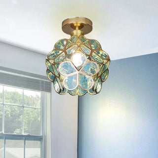 Plafonnier floral en verre doré design moderne