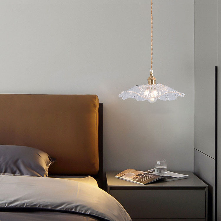 Suspension vintage verre et laiton motif floral