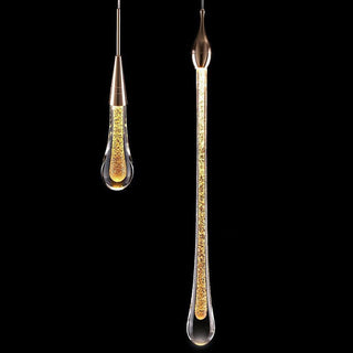 Suspension LED design goutte d'eau dorée en verre