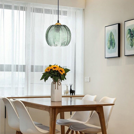 Suspension verre design motif feuille verte moderne