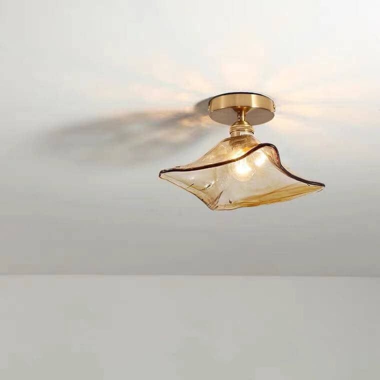 Suspension japonaise verre ambré et métal doré design