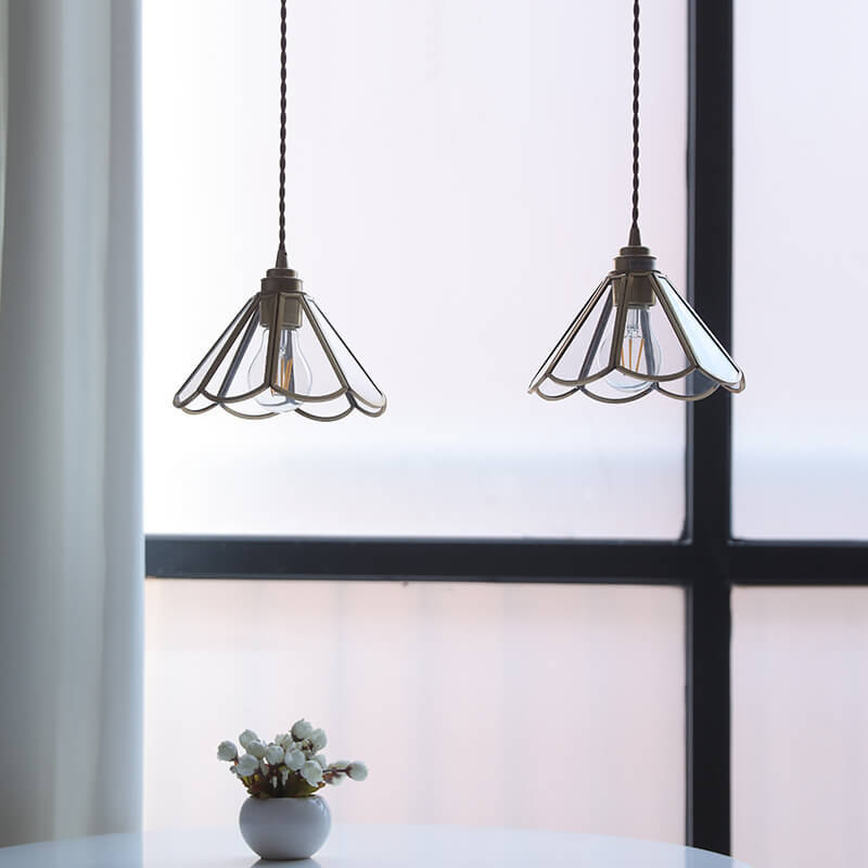 Suspension vintage géométrique en verre et cuivre