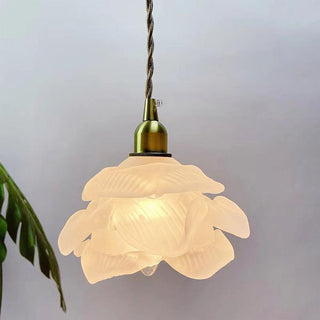 Suspension vintage verre pétales blanc cuivre doré