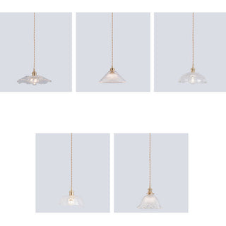 Suspension vintage verre et laiton motif floral