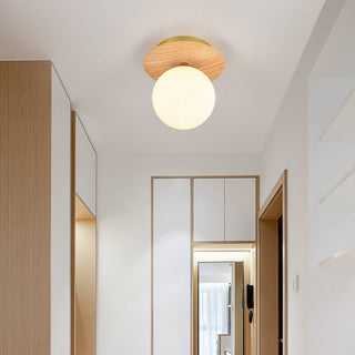 Plafonnier japonais en bois et verre design minimaliste