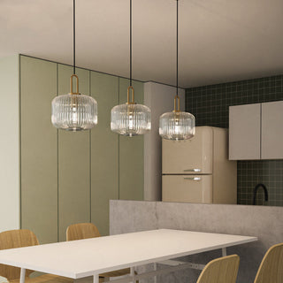 Suspension design verre cannelé et finition dorée