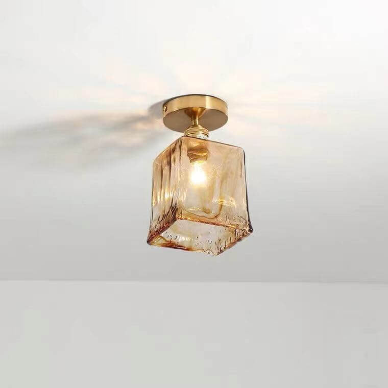 Suspension japonaise verre ambré et métal doré design
