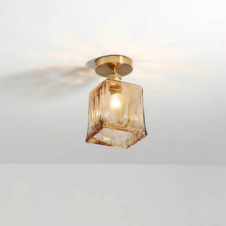 Suspension japonaise verre ambré et métal doré design