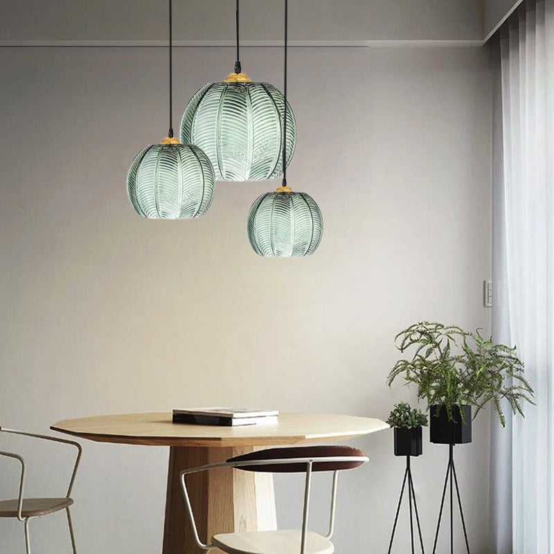 Suspension verre design motif feuille verte moderne