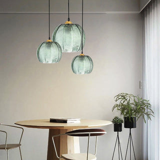 Suspension verre design motif feuille verte moderne