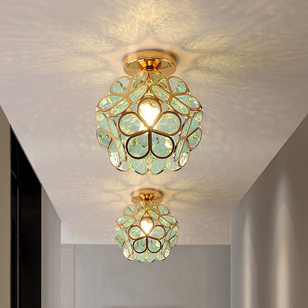 Plafonnier floral en verre doré design moderne
