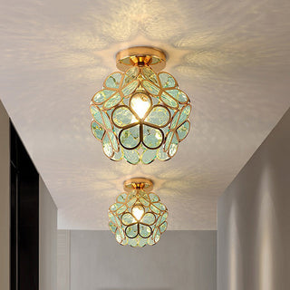 Plafonnier floral en verre doré design moderne