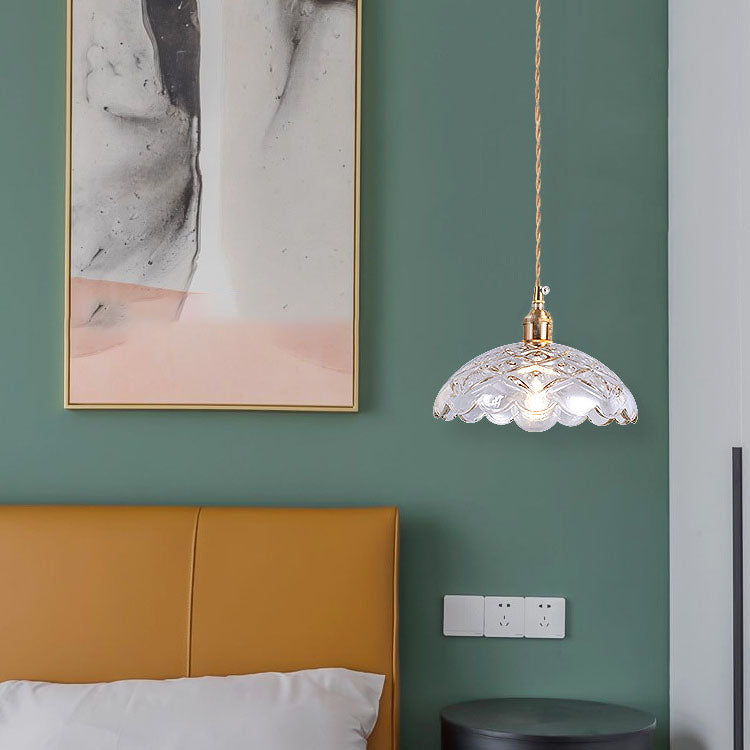 Suspension vintage verre et laiton motif floral