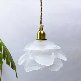 Suspension vintage verre pétales blanc cuivre doré