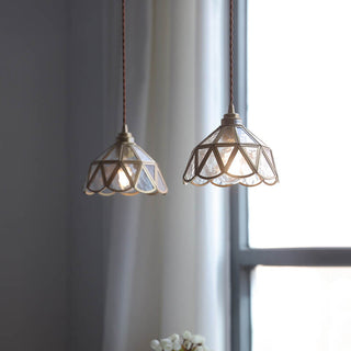 Suspension vintage géométrique en verre et cuivre