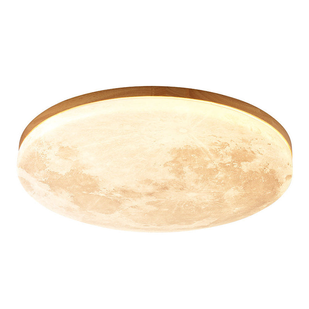 Plafonnier LED design effet lune en bois naturel