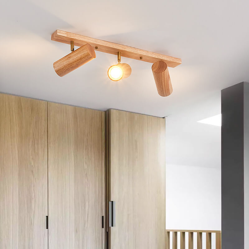 Plafonnier japonais bois massif spots orientables design