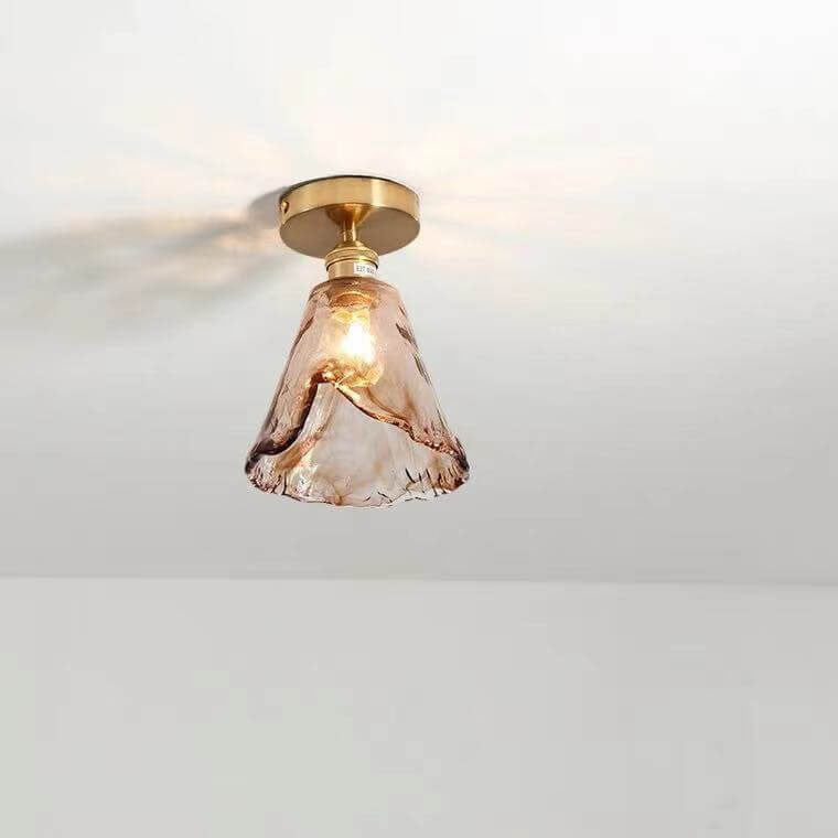 Suspension japonaise verre ambré et métal doré design