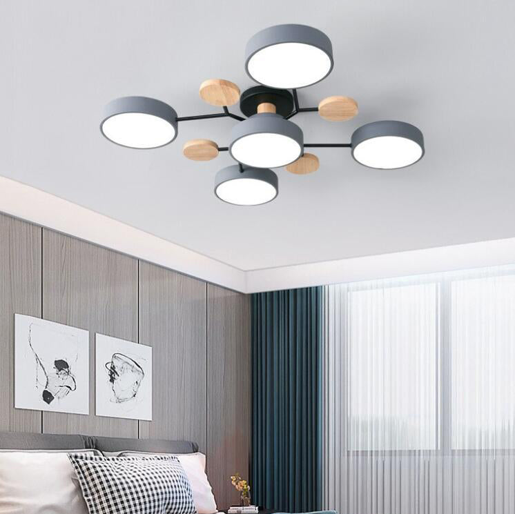 Plafonnier LED design scandinave en métal et bois