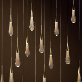 Suspension LED design goutte d'eau dorée en verre