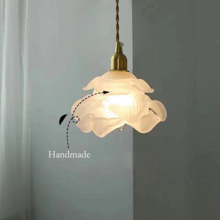 Suspension vintage verre pétales blanc cuivre doré
