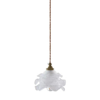 Suspension vintage verre pétales blanc cuivre doré