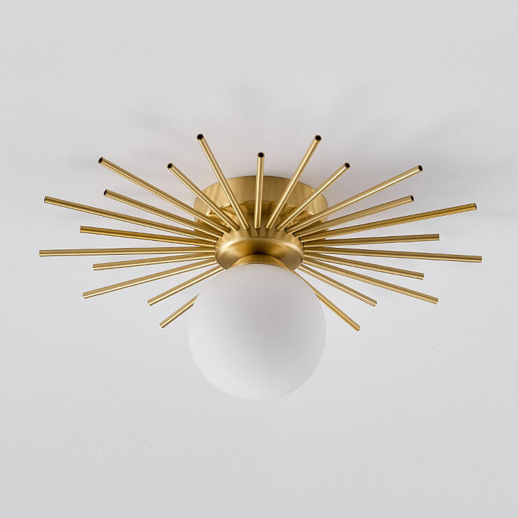 Suspension soleil dorée design avec globe en verre